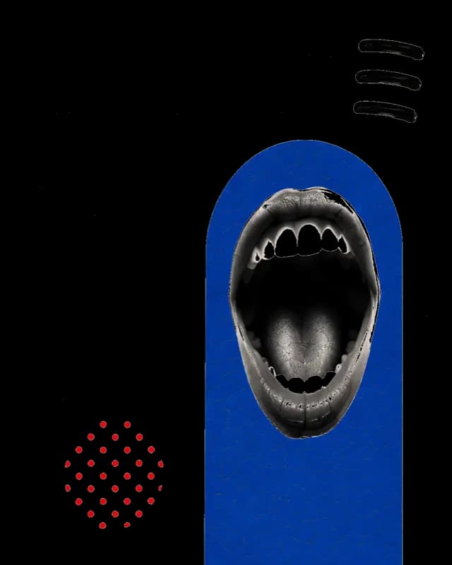 Collage: bocca, arco blu